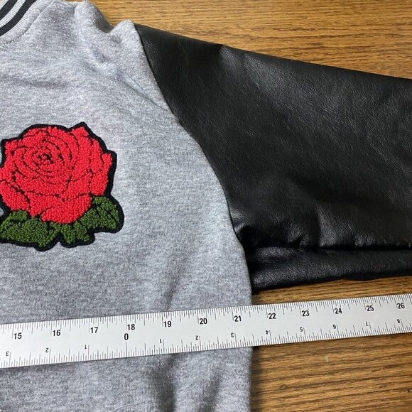 Original Deluxe Letterman Varsity Jacket Unisex L Rose Patch Cali Faux Leather - Picture 12 of 14